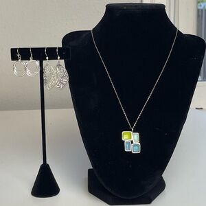 Bundle of Earrings + 925 Silver Necklace w/ Geometric Pendant